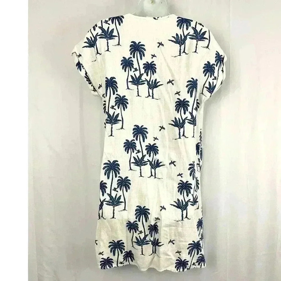 Desmond & Dempsey X H&M Linen Blend Dress XS Blue Trees White NO BELT - Picture 2 of 13